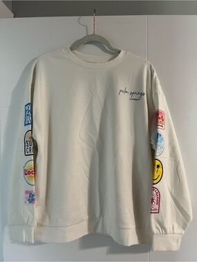Ocean Drive White Crewneck with Colourful Arm Patches